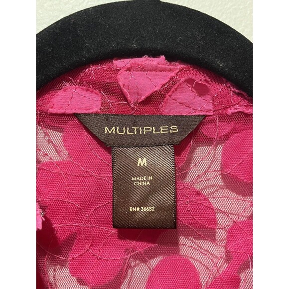 Multiples Shirt Womens Medium Button Up Pink Appliqué 3D Sheer Art To Wear - Picture 4 of 8